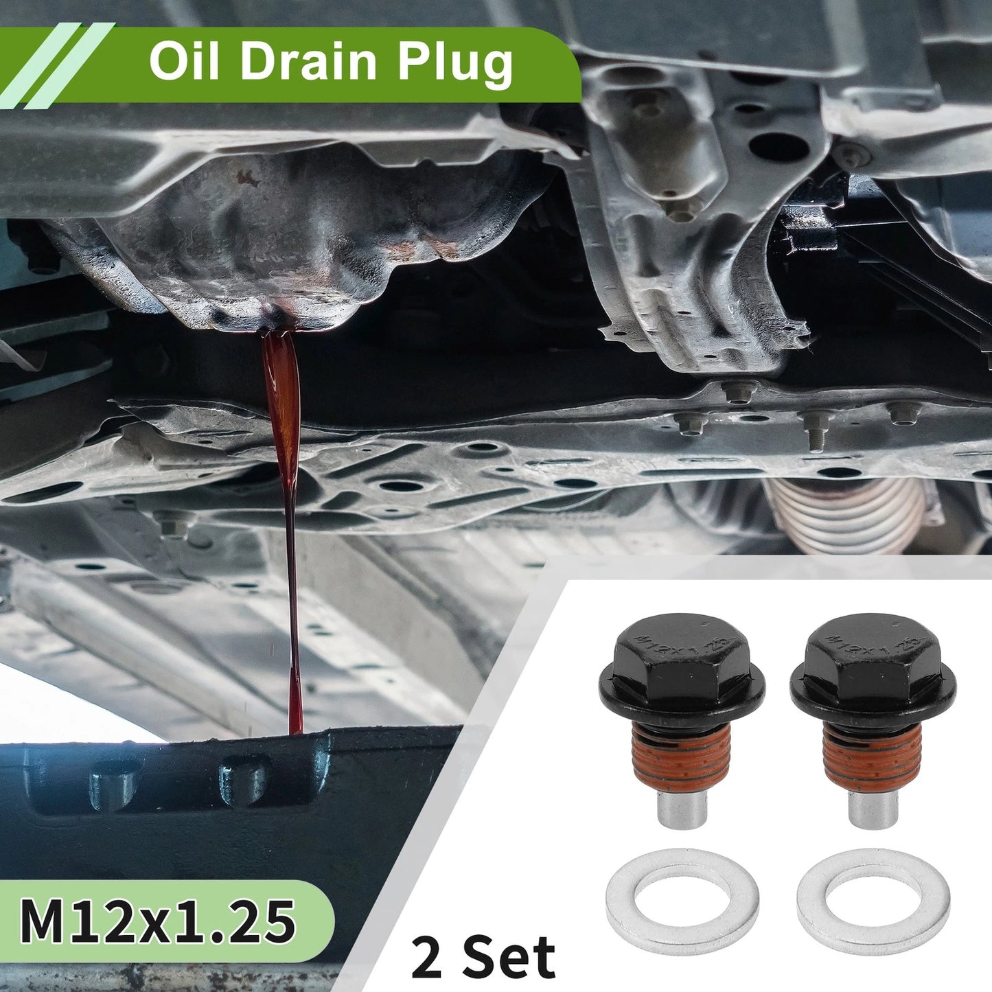 Set of 2 M12x1.25 Aluminum Oil Drain Plug with Gasket for Car Motorcycle