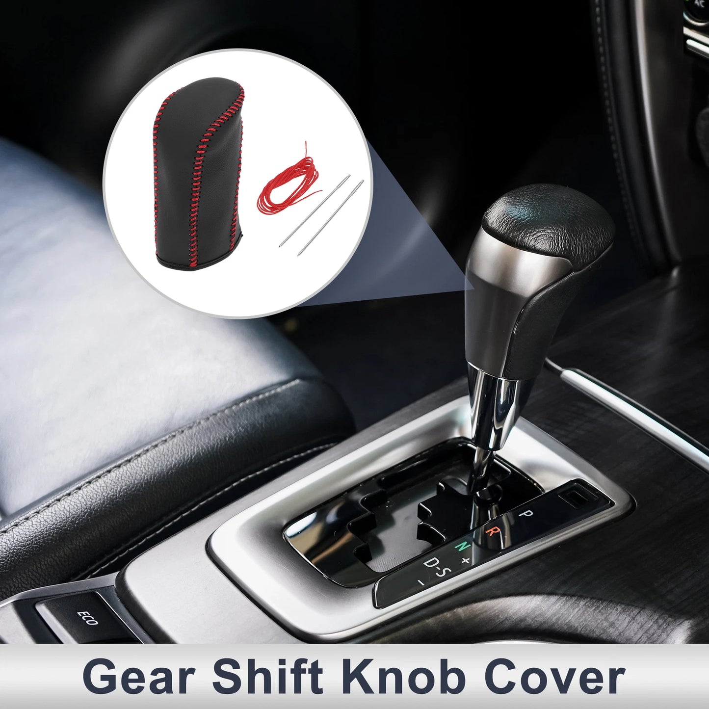 1 Pc Gear Shift Knob Cover for Nissan Tiida (2004–2012) Black Red Faux Leather