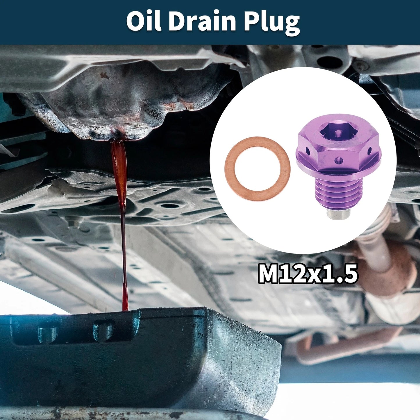 M12x1.5 Magnetic Oil Drain Plug for Various Models (1 Pc) - Titanium Alloy Purple
