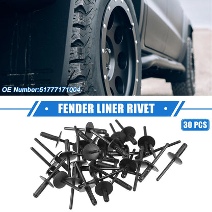 30 Pcs Fender Liner Rivet for BMW X1 (2013–2023) Durable Plastic Black