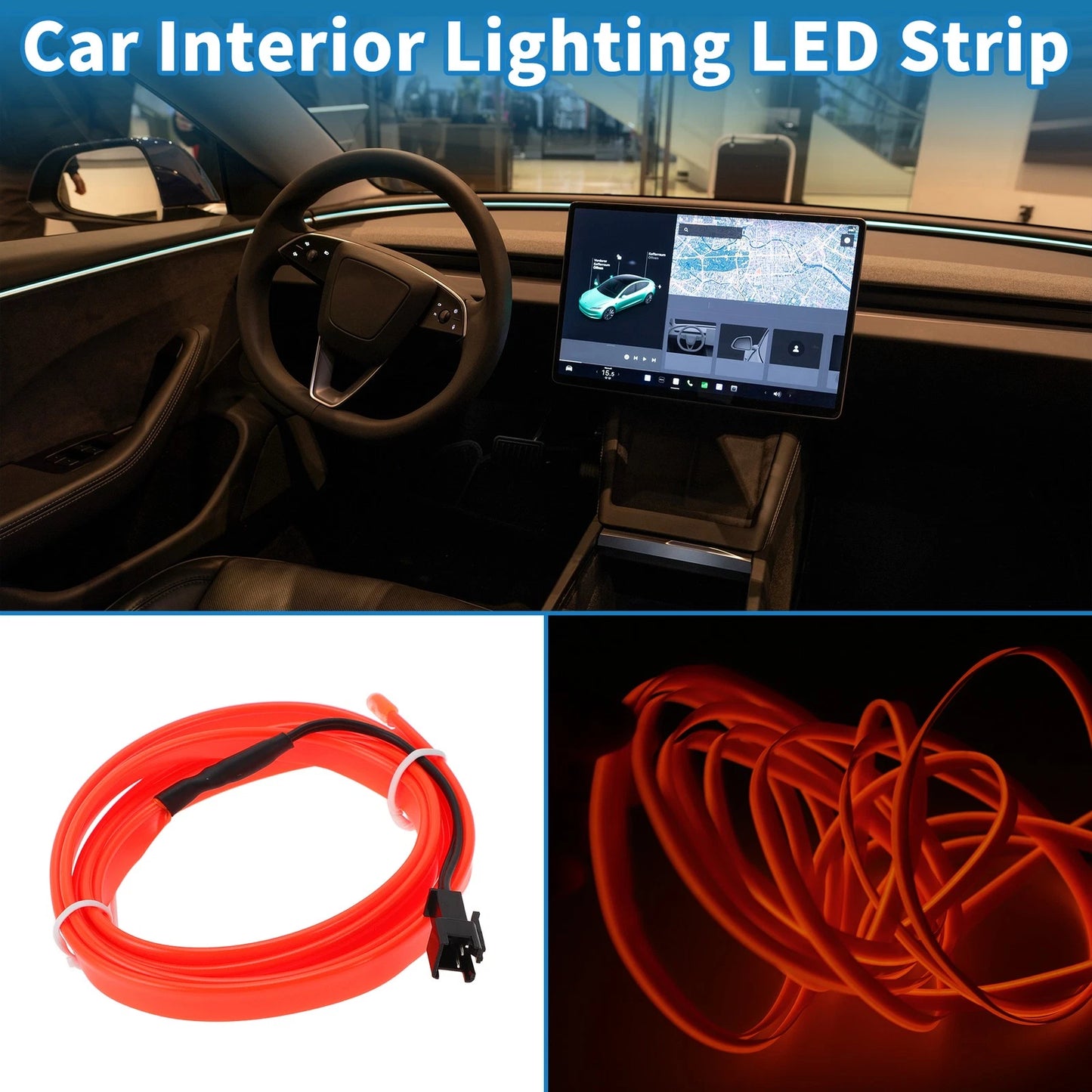 LED Strip Interior Decoration Lighting for Car (Battery Box 3V)