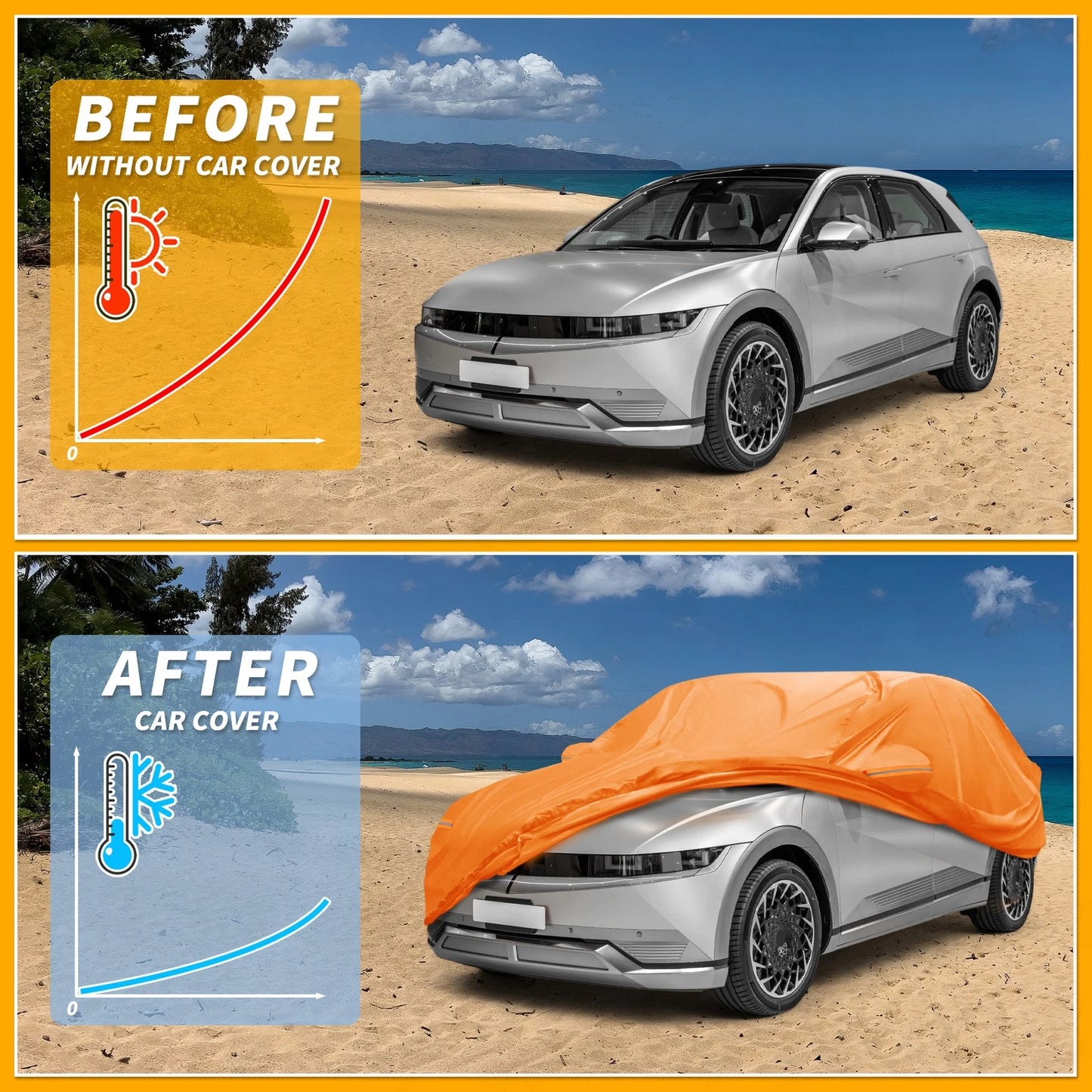 Waterproof Car Cover for Hyundai Ioniq 5 (2021–2023) - Orange Cotton, Zipper