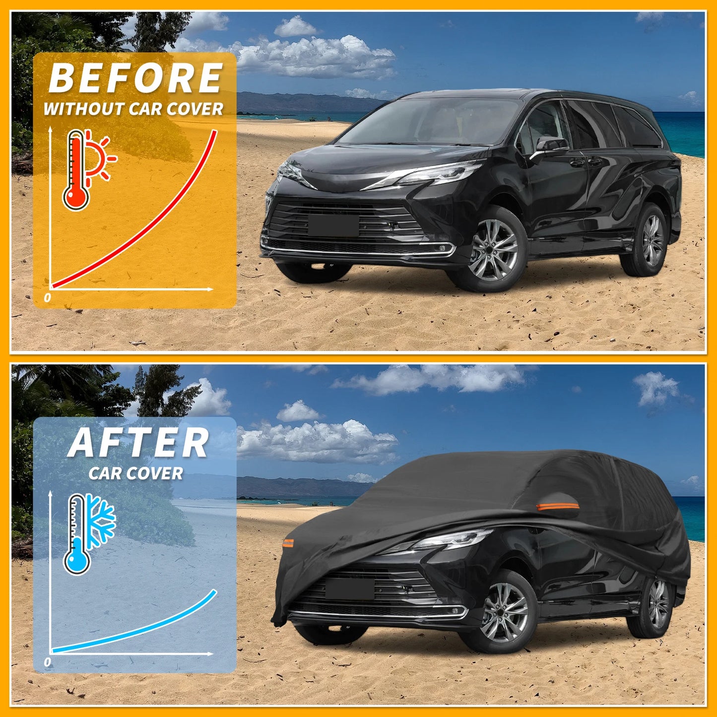 Waterproof Car Cover for Toyota Sienna (190T-PU, Black)