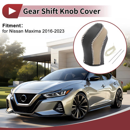 1Pc Gear Shift Knob Cover for Nissan Maxima (2016–2023) Black Beige Faux Leather