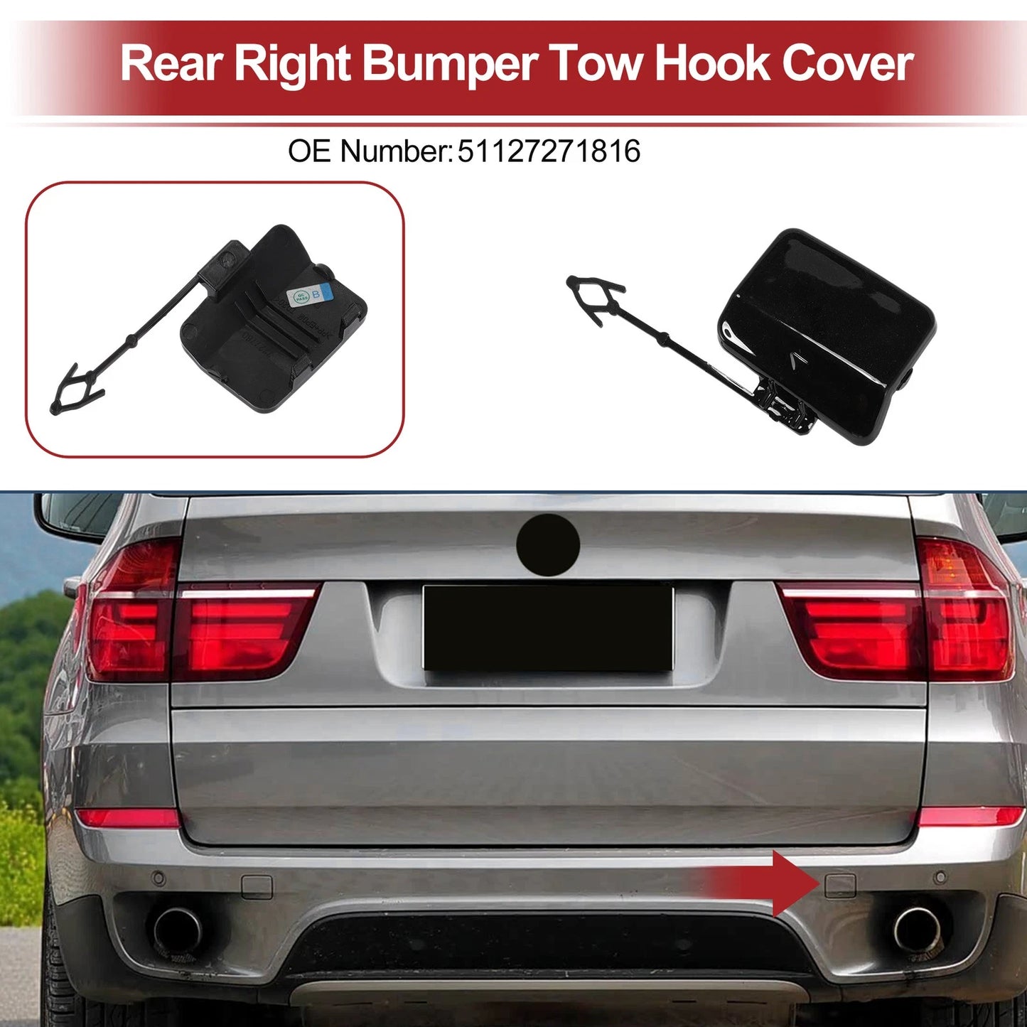 Tow Hook Cover Cap for BMW X5 E70 (2011–2013) No. 51127271816 Black