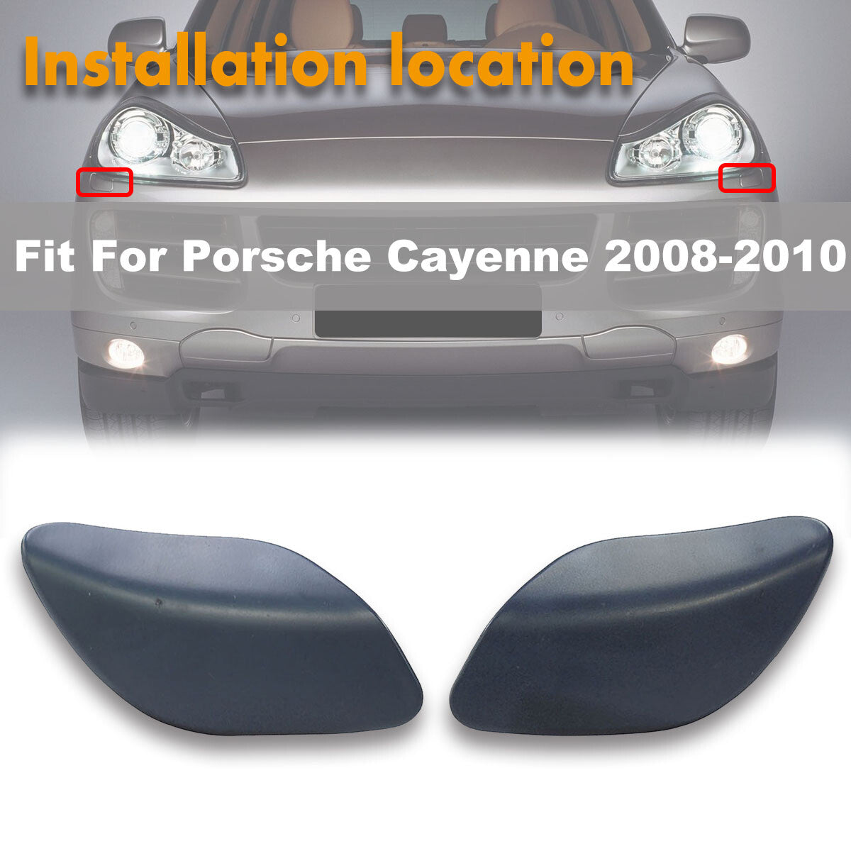2X Front Headlight Washer Spray Nozzles Caps for Porsche Cayenne (2008–2010)