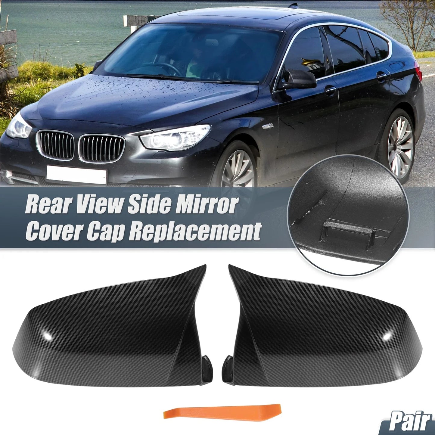 Rearview Mirror Cover Cap Carbon Fiber Pattern for BMW 525i 528i 530i 535i