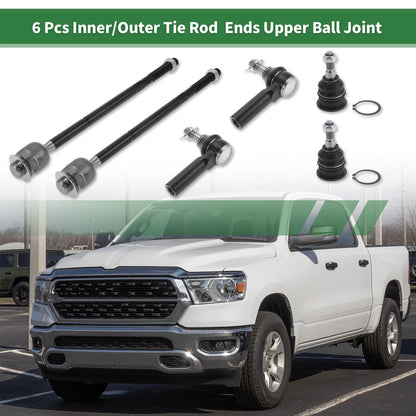 6pcs Front Suspension Kit Inner Outer Tie Rod End Upper Ball Joint for Ram 1500 (2009–2018)