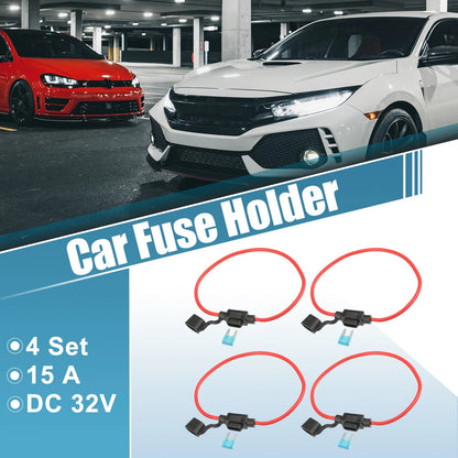 Set of 4 Mini Blade Style Inline Fuse Holders for Universal Vehicles (12 Gauge)