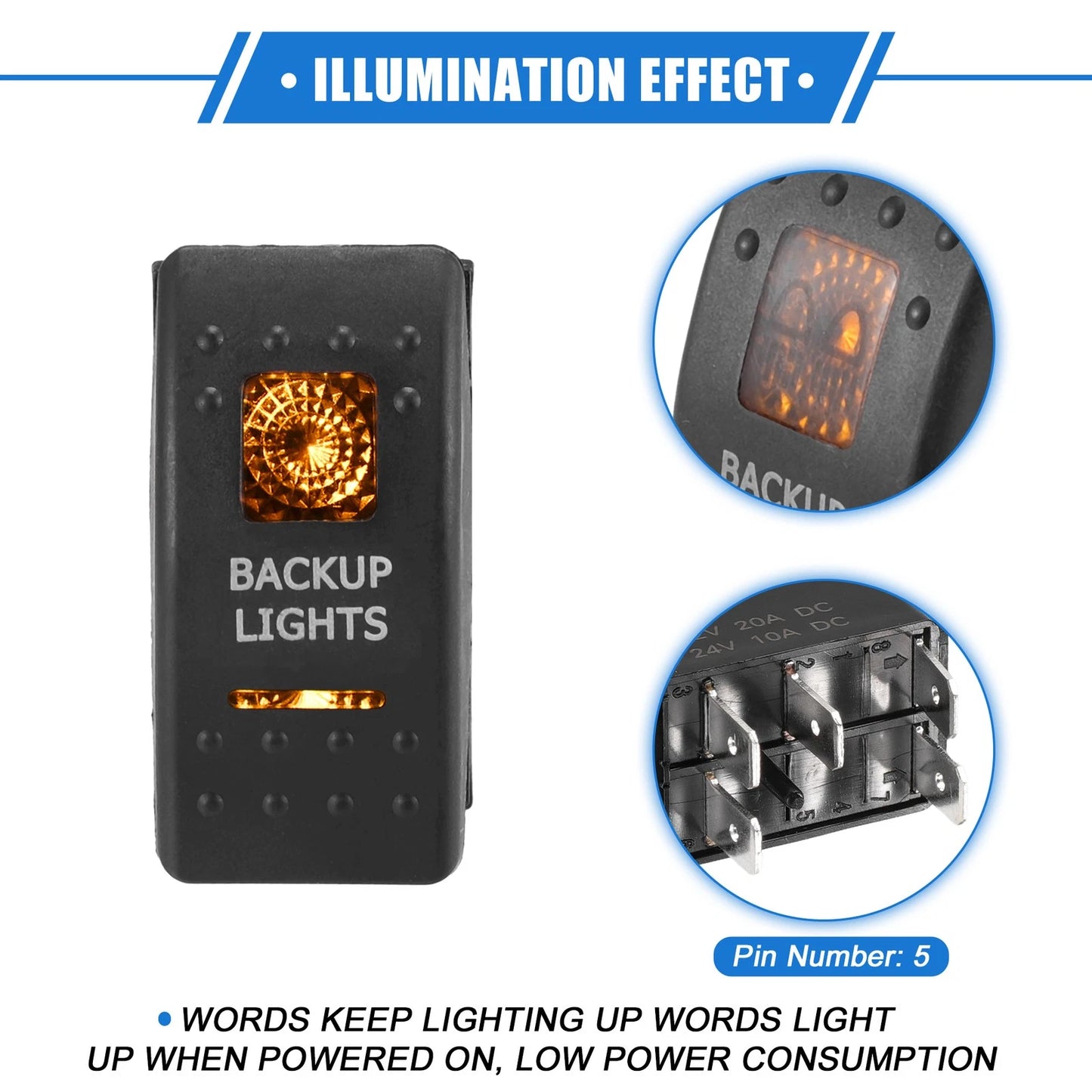 2X 5 Pin LED Backup Light Switch for Car (20A/12V, 10A/24V)