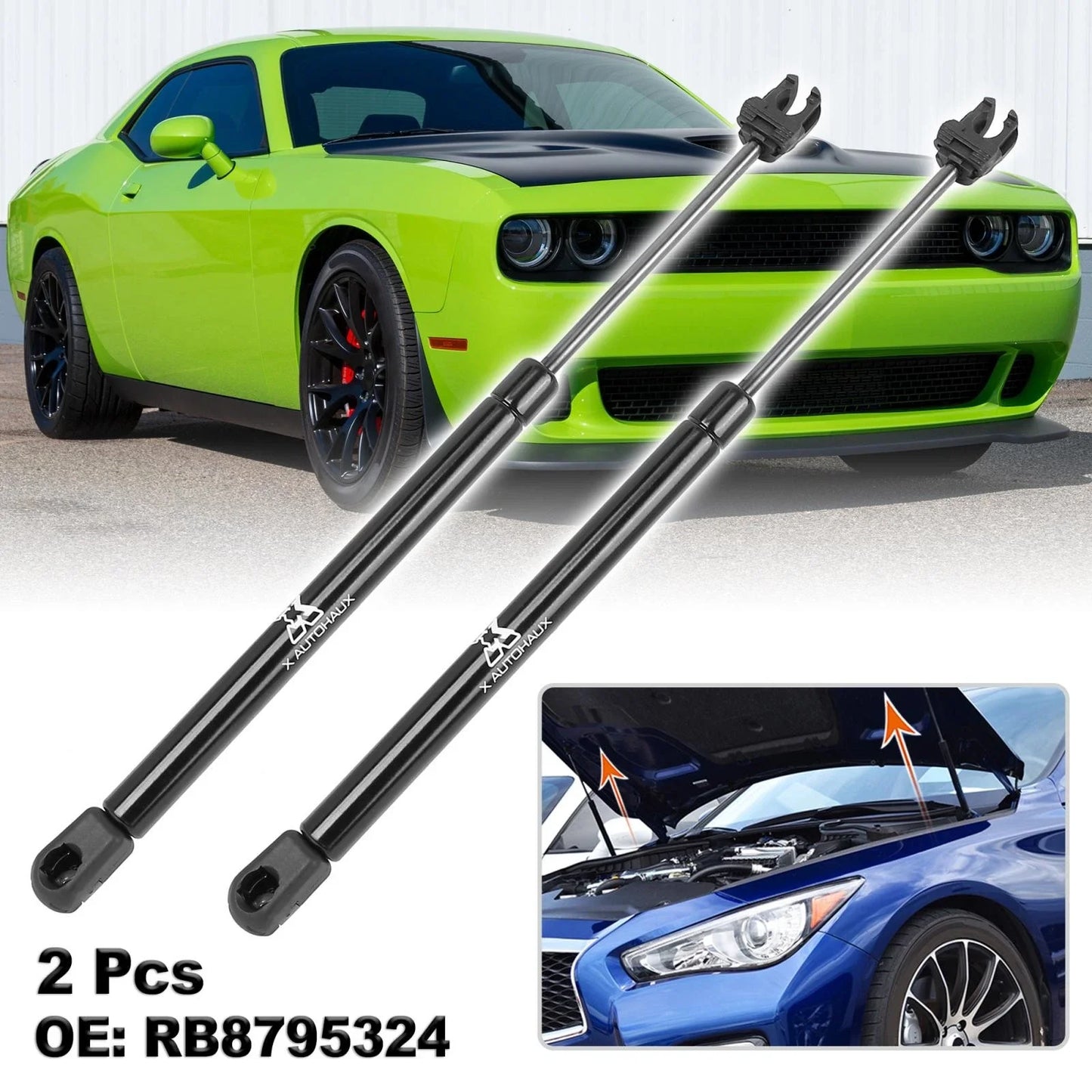 2 x Front Hood Lift Supports for Dodge Challenger (2008-2012)