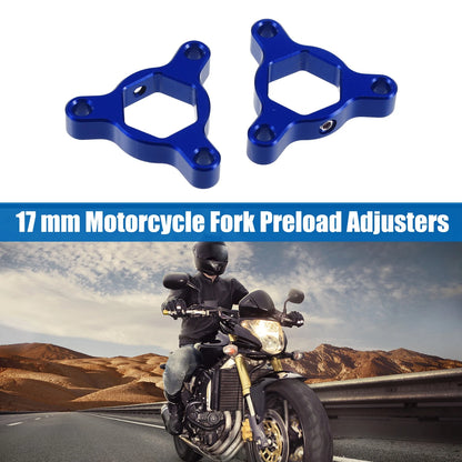 2X 17mm Fork Preload Adjusters for Racing Motorcycle (Aluminum Alloy, Blue)