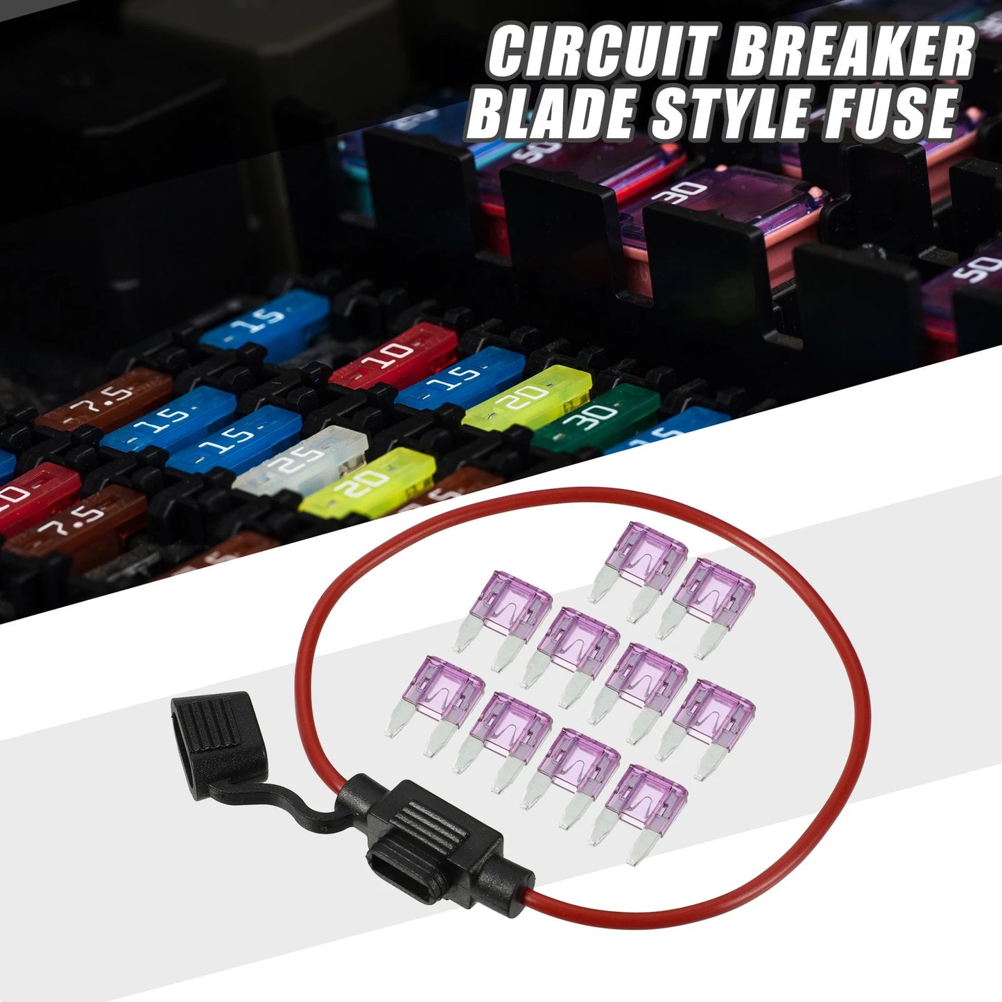 Set of 3 Mini Blade Style Fuses with 16 AWG Fuse Holder