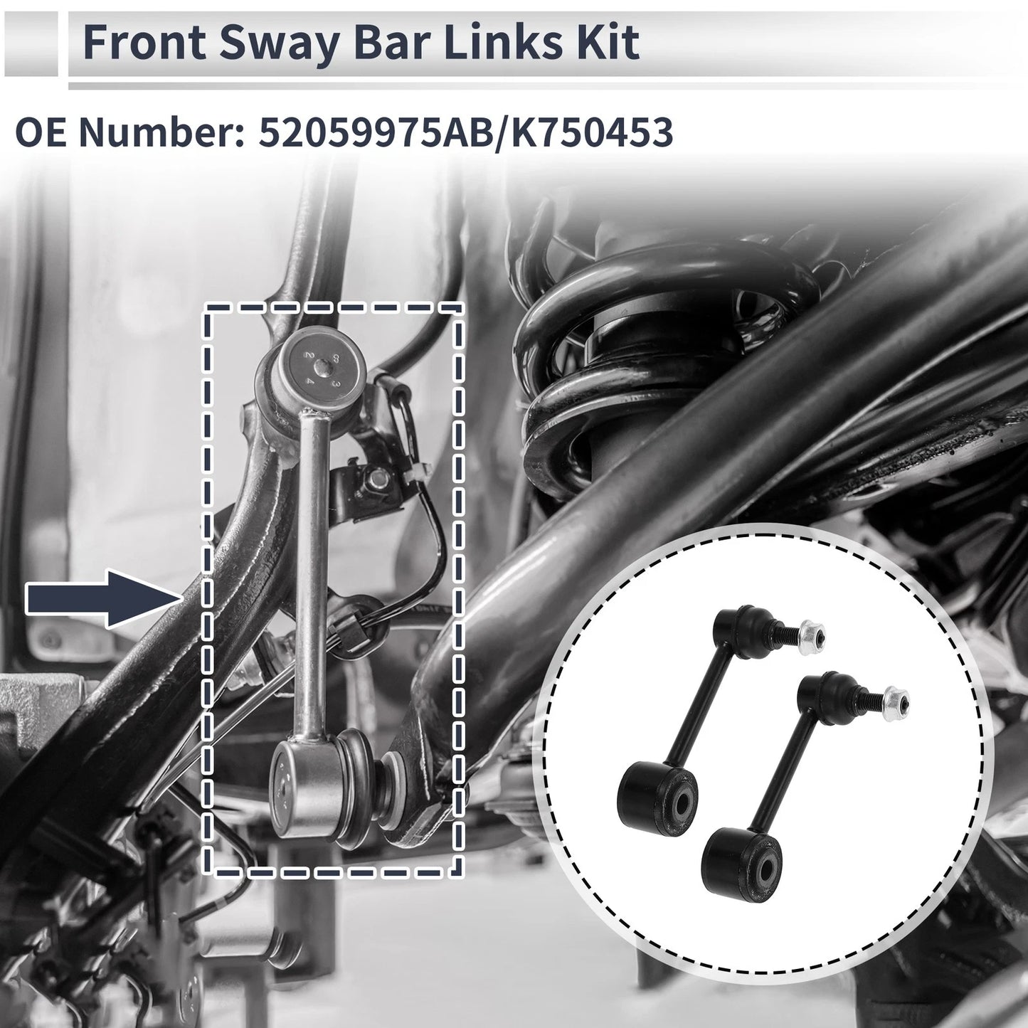 Set of 2 Front Stabilizer Bar Links for Jeep Wrangler (2007–2017) No. 52059975AB/K750453
