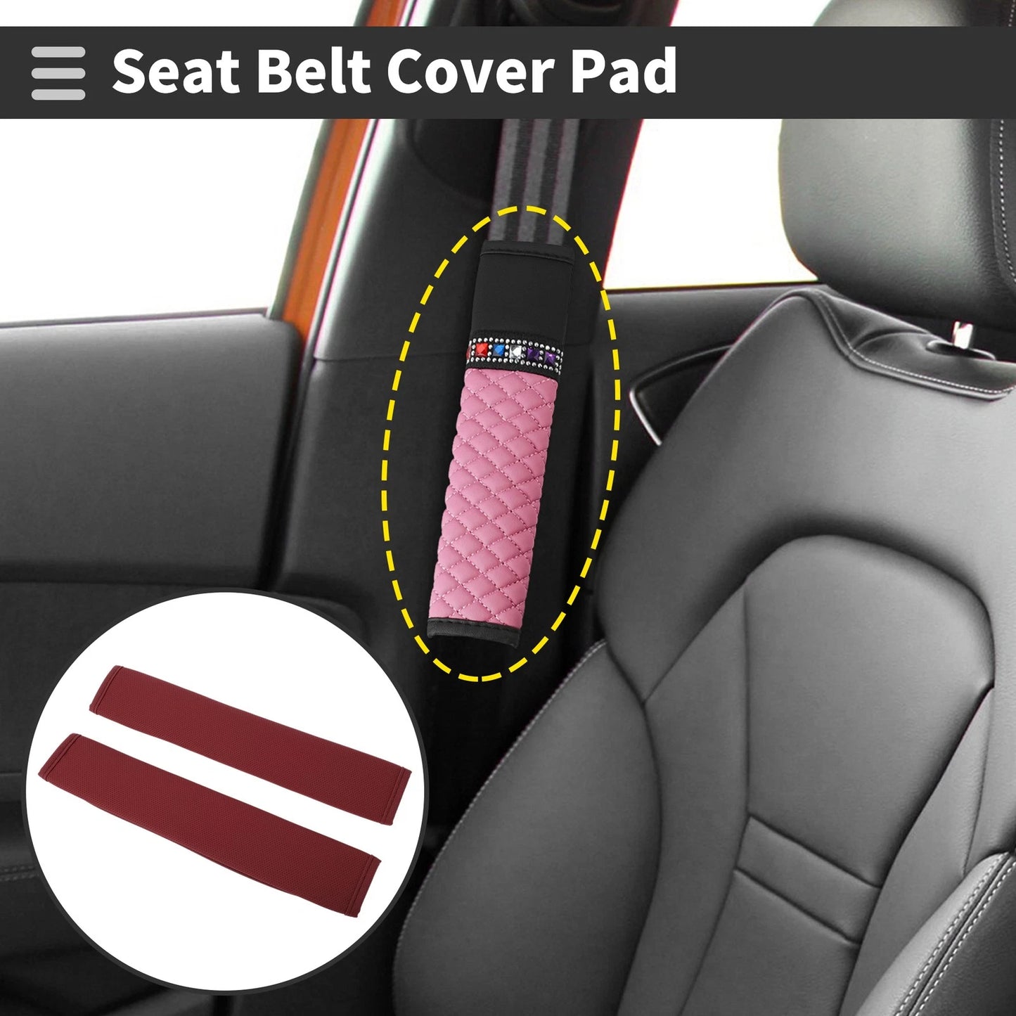 Set of 2 Burgundy Seat Belt Cover Pads for Universal Fit (11.81 inch)