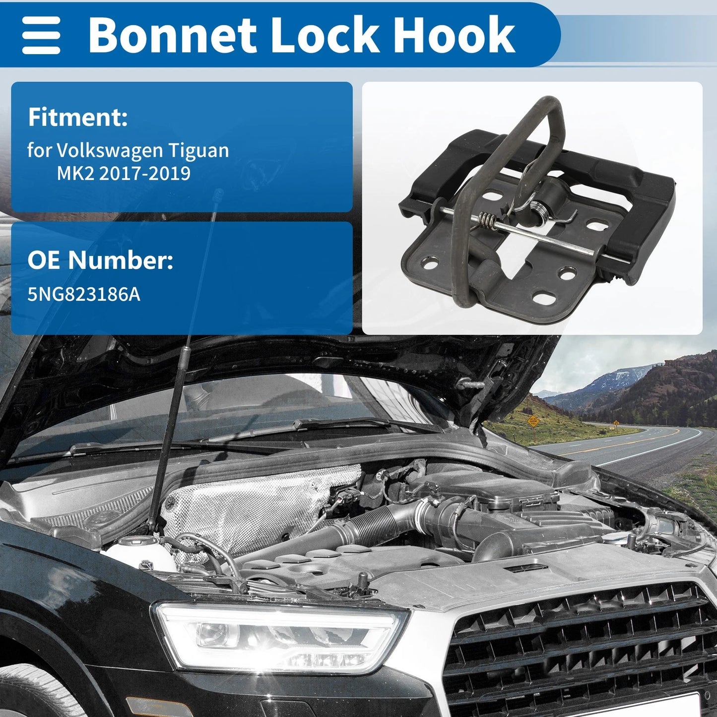 Hood Latch Assembly for Volkswagen Tiguan MK2 (2017–2019) No. 5NG823186A