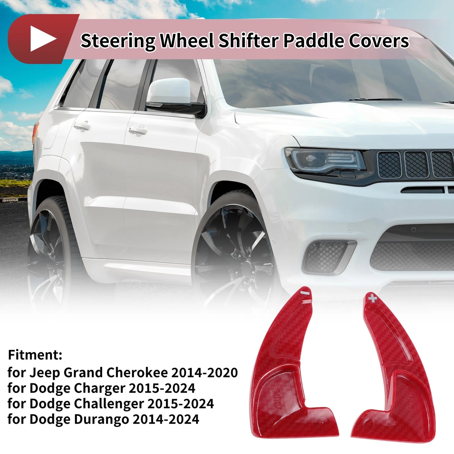 Set of 2 Red Plastic Steering Wheel Paddles for Jeep Grand Cherokee (2014–2020)