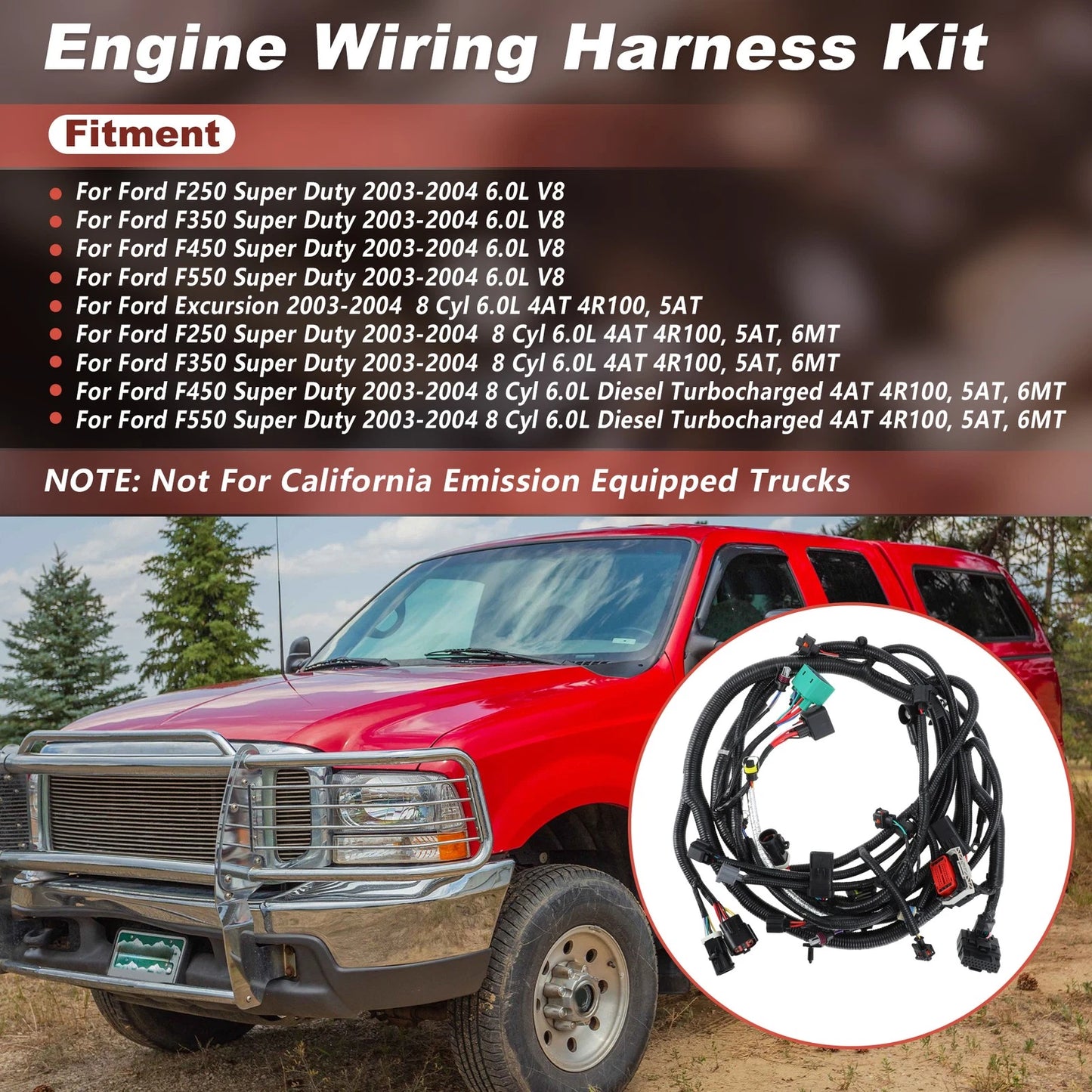 Engine Wiring Harness for Ford F250-F550 Super Duty 6.0L V8 (2003–2004) 3C3Z-12B637-BA