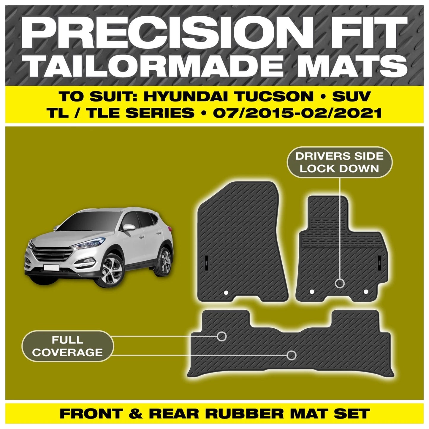 Set of 4 Custom Fit Rubber Floor Mats for Hyundai Tucson (2015–2018)