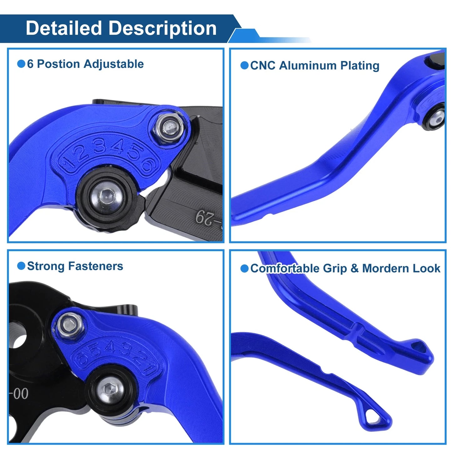 Adjustable Short Brake Clutch Levers for Honda CBR600RR (2003–2006) - Blue 1 Pair