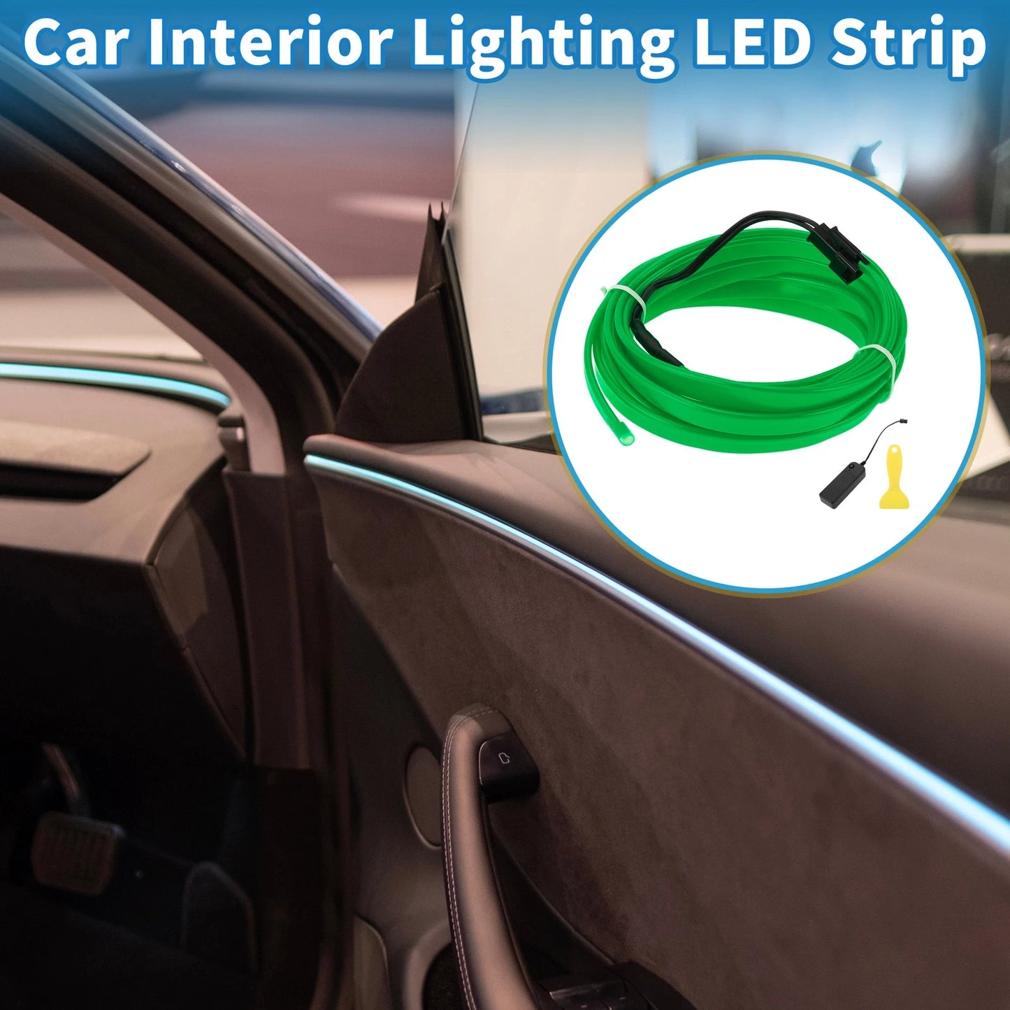 LED Strip Interior Decoration Lighting for Universal Cars (3M) Green