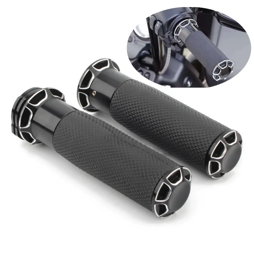 Black 1" Motorcycle Handle Bar Hand Grips for Harley Bobber Chopper Cruiser