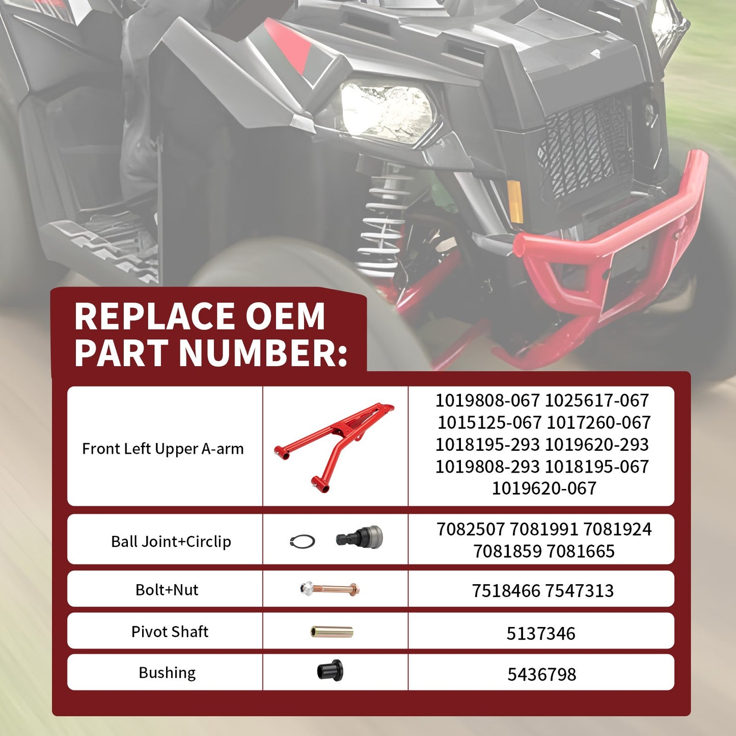Front Left Upper A-Arm for Polaris Sportsman 550 850 1000 XP Touring (2013–2023)