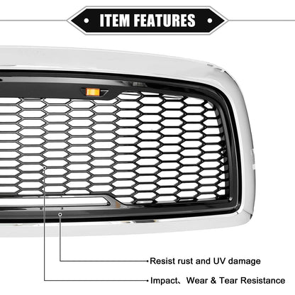 Front Grille Assembly with LED Lights for Dodge (Chrome, Silver Tone, Gloss Black)