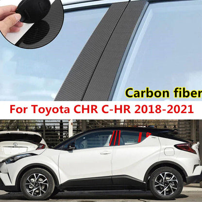 8pcs/set Carbon Fiber Pillar Posts Door Trim Covers for Toyota CH-R (2018–2021)