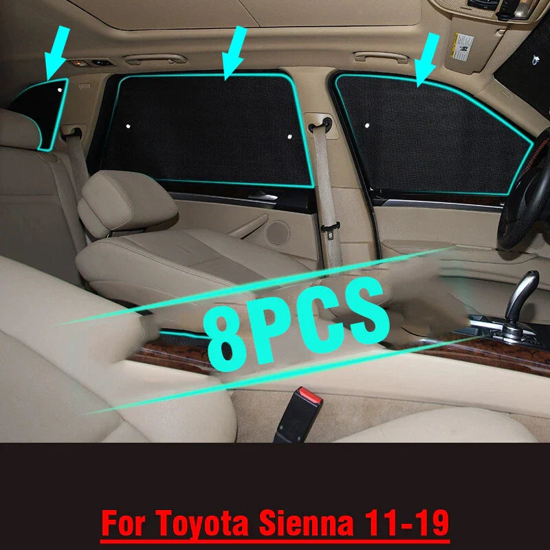 8 x Side Window Black Silver Privacy Sunshade for Toyota Sienna (2011–2019)