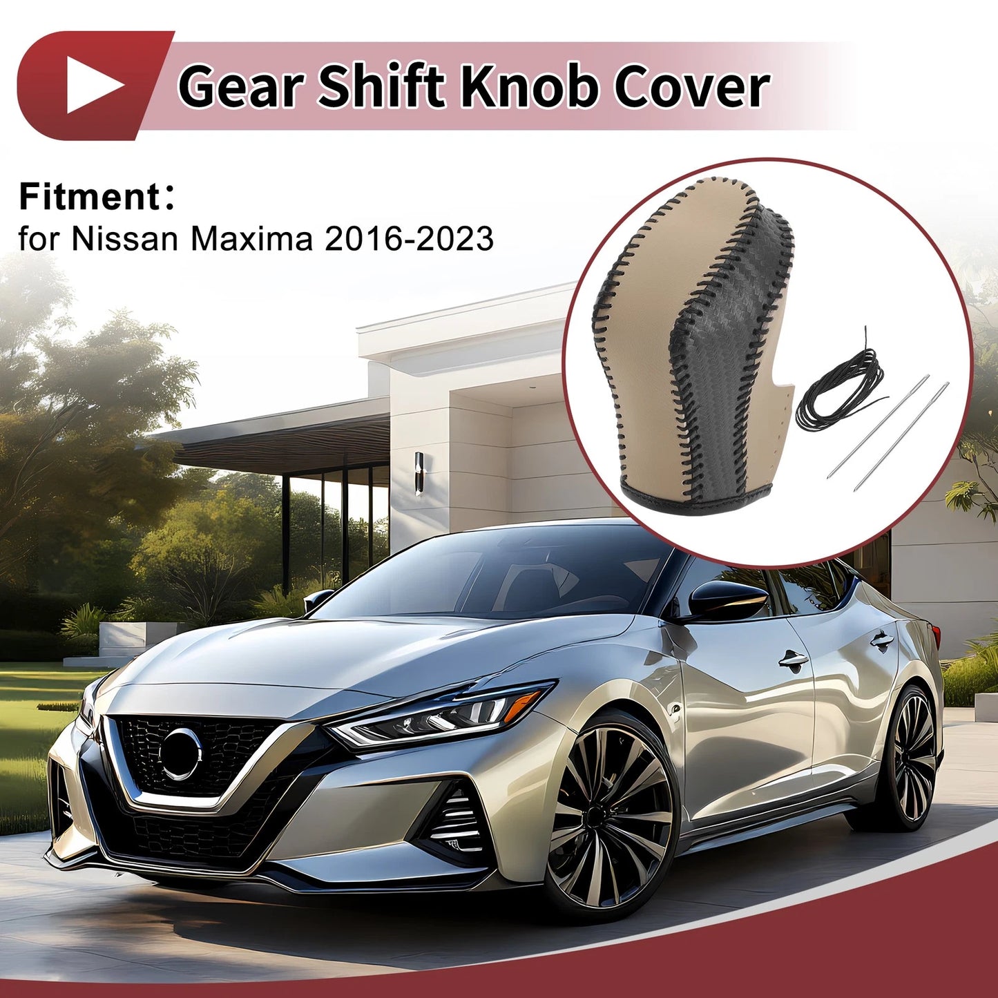 Gear Shift Knob Cover for Nissan Maxima (2016–2023) Black Beige Faux Leather