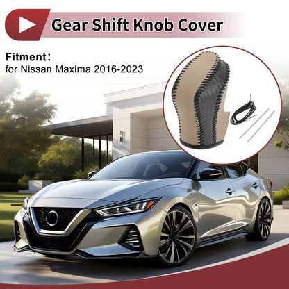 Gear Shift Knob Cover for Nissan Maxima (2016–2023) Black Beige Faux Leather