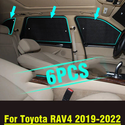 6 x Side Window Camp Black Silver Privacy Sunshades for Toyota RAV4 (2019–2022)