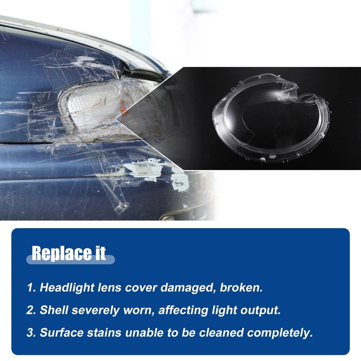 Pair Headlight Clear Lens Cover for Mini R56 Cooper Hatchback (2007–2013) No. 63127270023