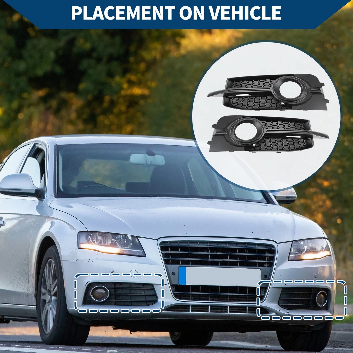 1 Pair Front Fog Light Grill for Audi A1 8X/8XA (No. 8X0807682B/8X0807681B)