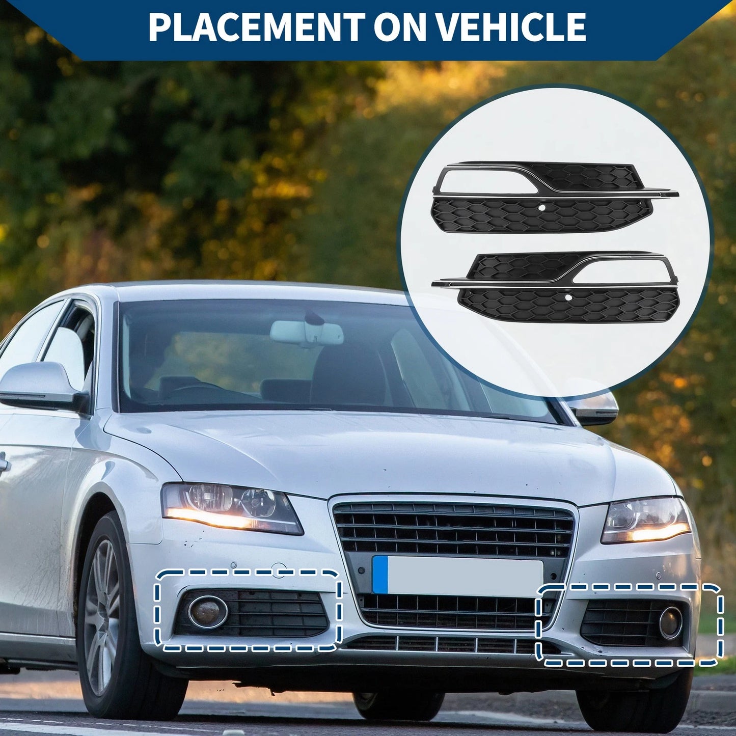 1 Pair Front Fog Light Grill for Audi A3 8V (2013–2017) No. 8V3807681Q/8V3807681G