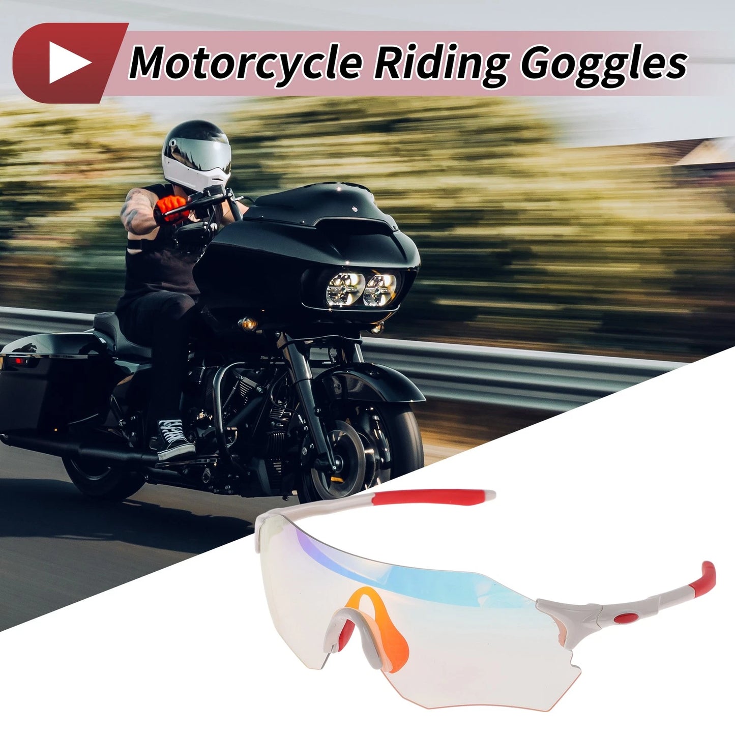 Set of 1 Motorcycle Riding Goggles for Universal Fit (Light Red Lens)