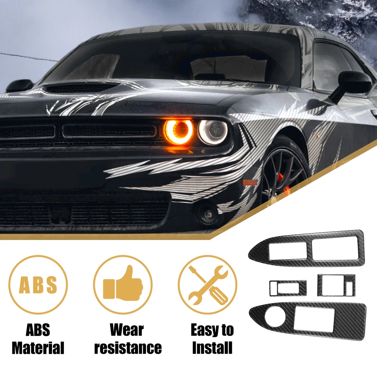 2 x Car Window Lift Trim Switch Panel Stickers for Dodge Challenger (2008-2014)