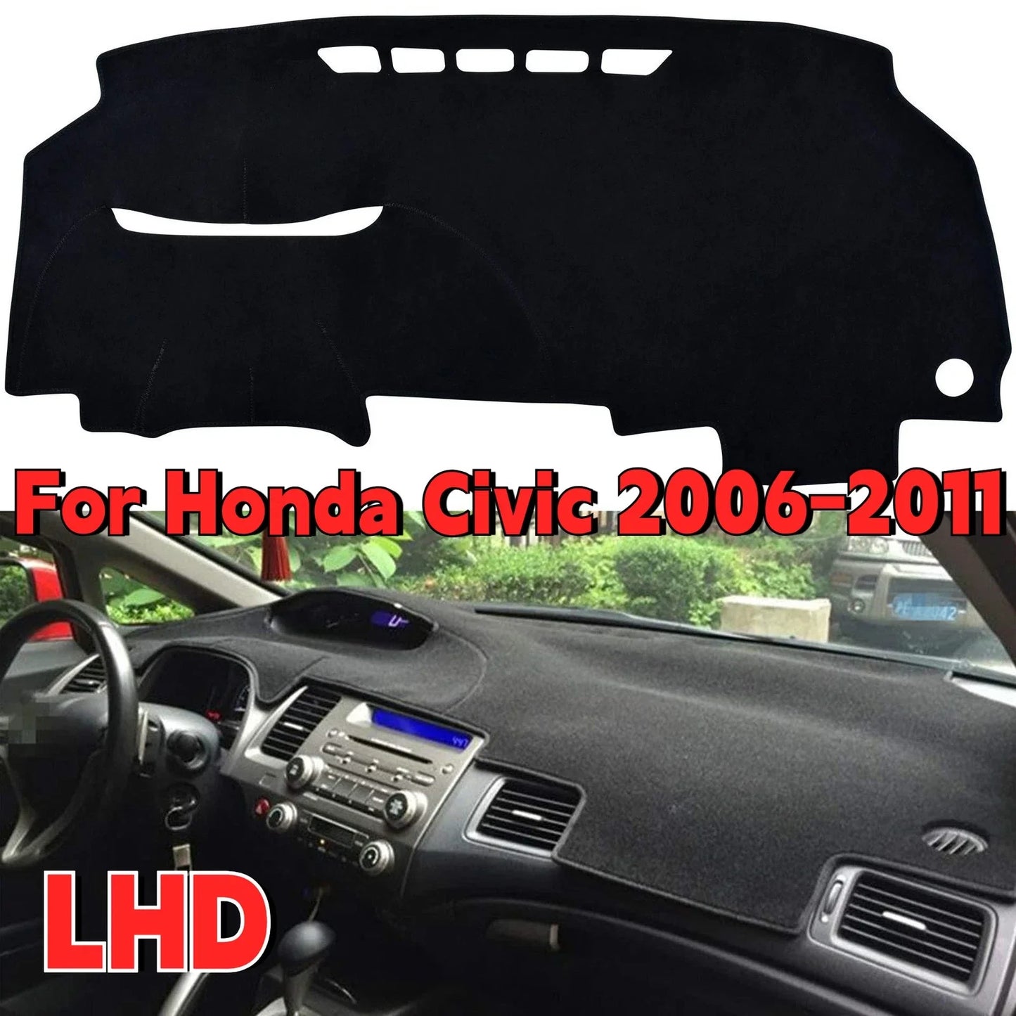 Non-Slip LHD Poly Carpet Dash Mat Cover for Honda Civic (2006–2011)