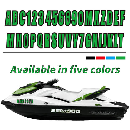 Set of 4 Green Boat Registration Letters and Numbers Decals A-Z & 0-9