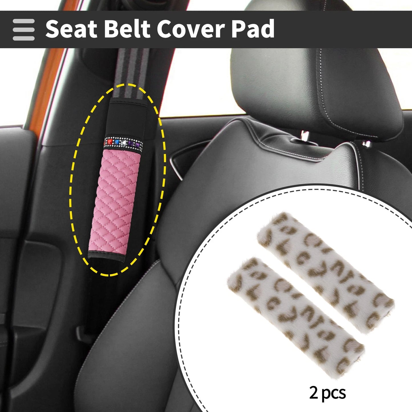 Set of 2 White Seat Belt Cover Pads for Universal Fit (26cm)