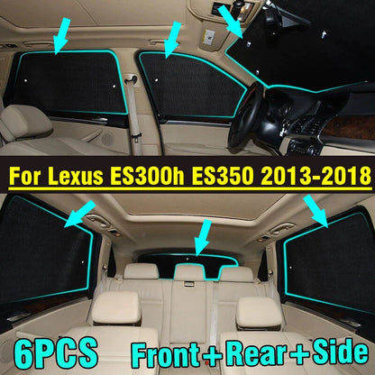 6X Front/Side/Rear Window Privacy Sunshade for Lexus ES300h/ES350 (2013–2018)