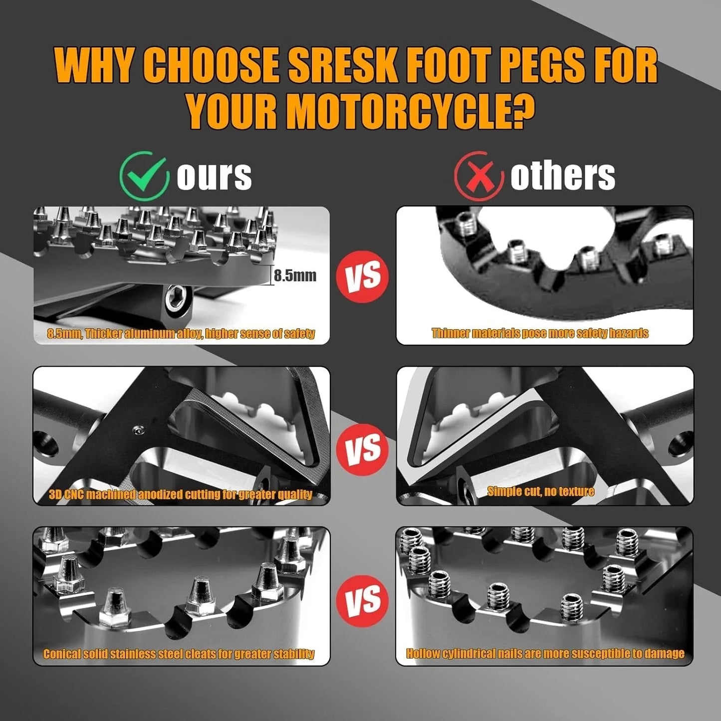 Wide Fat Foot Pegs MX Style for Harley Dyna, Touring, Sportster, Softail