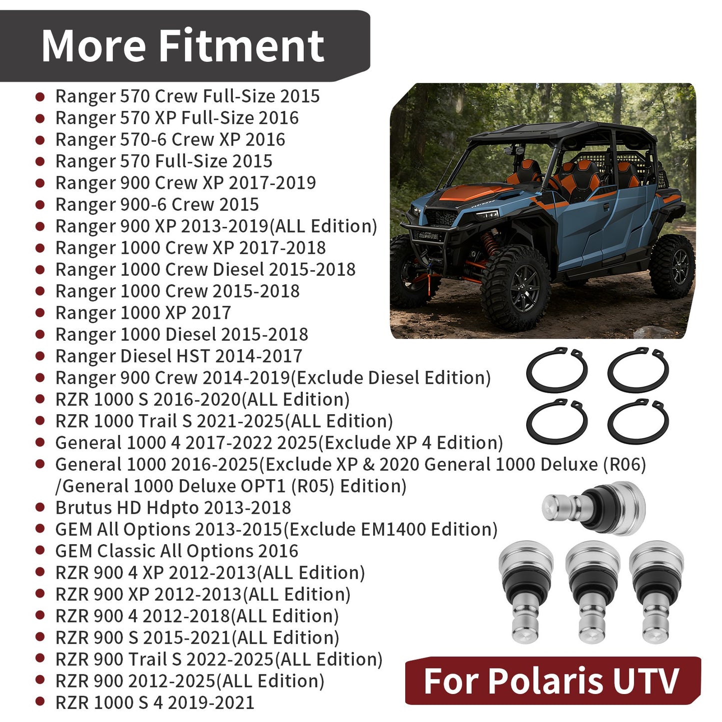 Set of 4 Upper and Lower Ball Joints for Polaris Ranger Crew 900 (2014–2019)