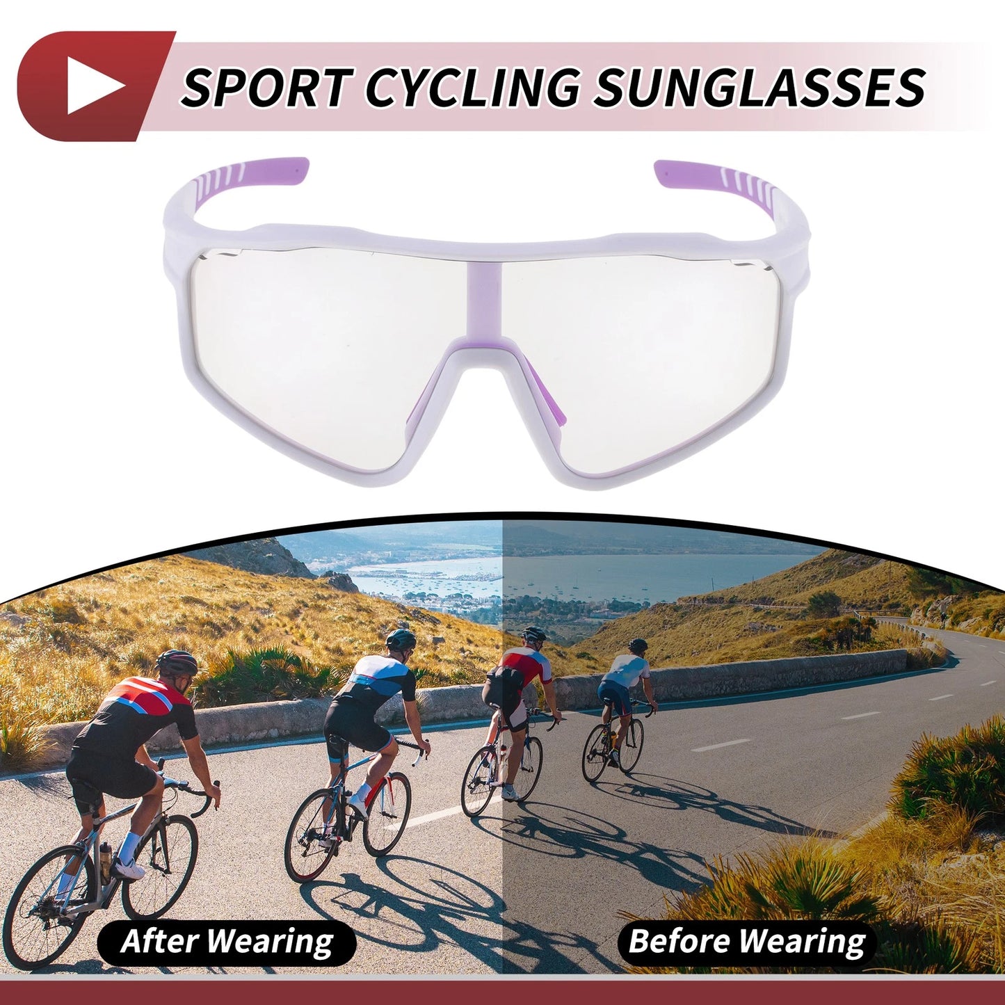 Motorcycle Riding Goggles for Universal Fit (UV400, Light Purple Lens)