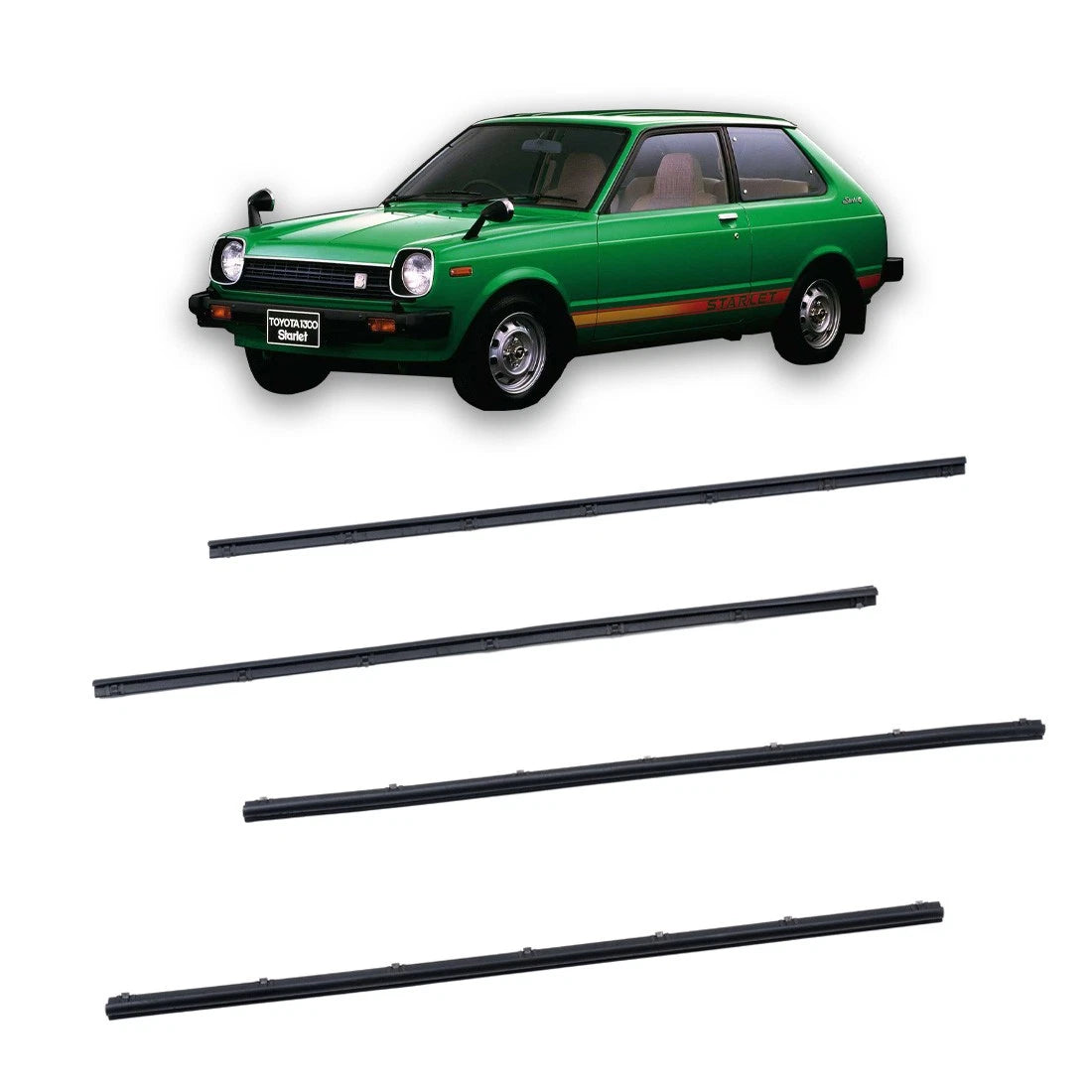 Set of 2 Front Door Glass Weatherstrips for Toyota Starlet KP60 KP61 KP62 (1980–1984)