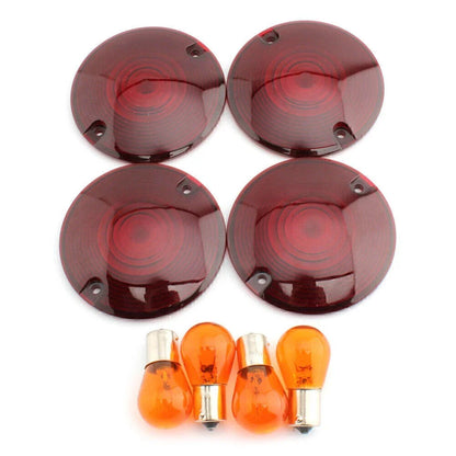 Amber Turn Signal Light Bulbs & Red Lens Cover for Harley Davidson Road King (1994-2010)