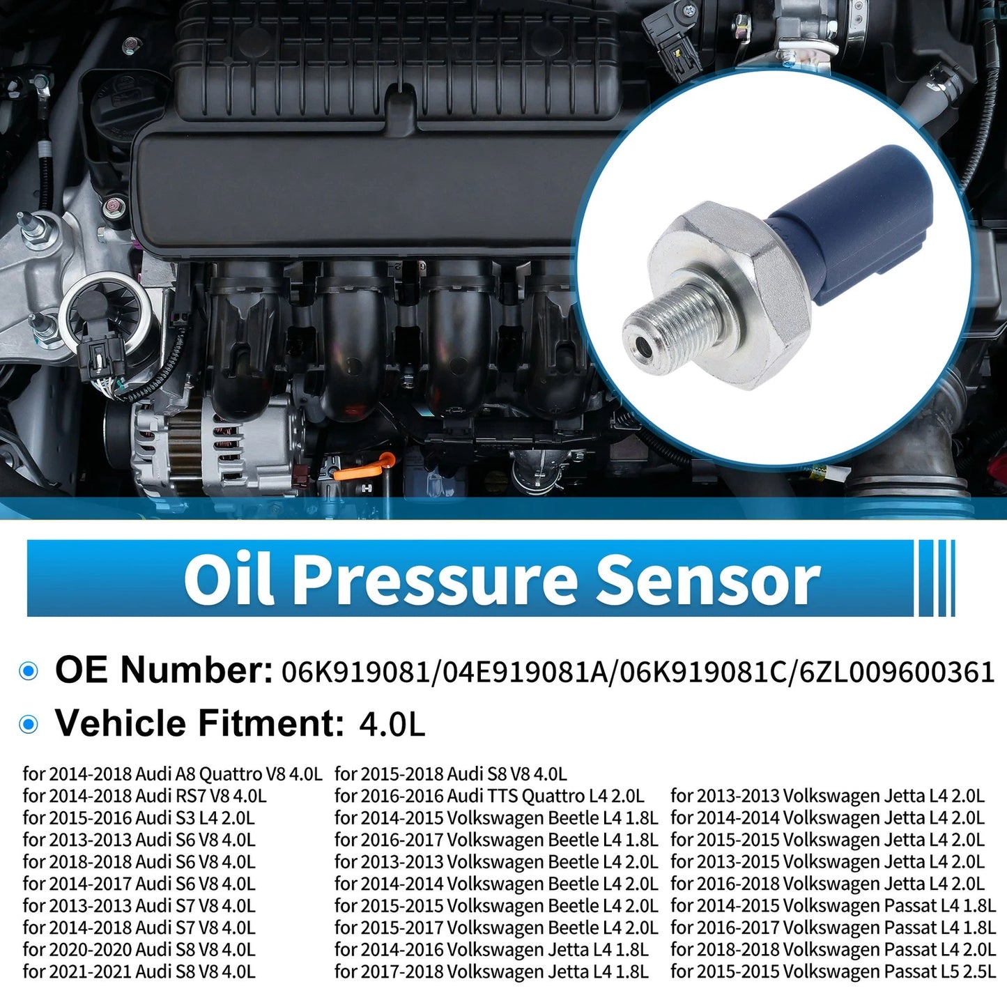 Engine Oil Pressure Sensor for Audi A8 Quattro V8 4.0L (2014–2018)