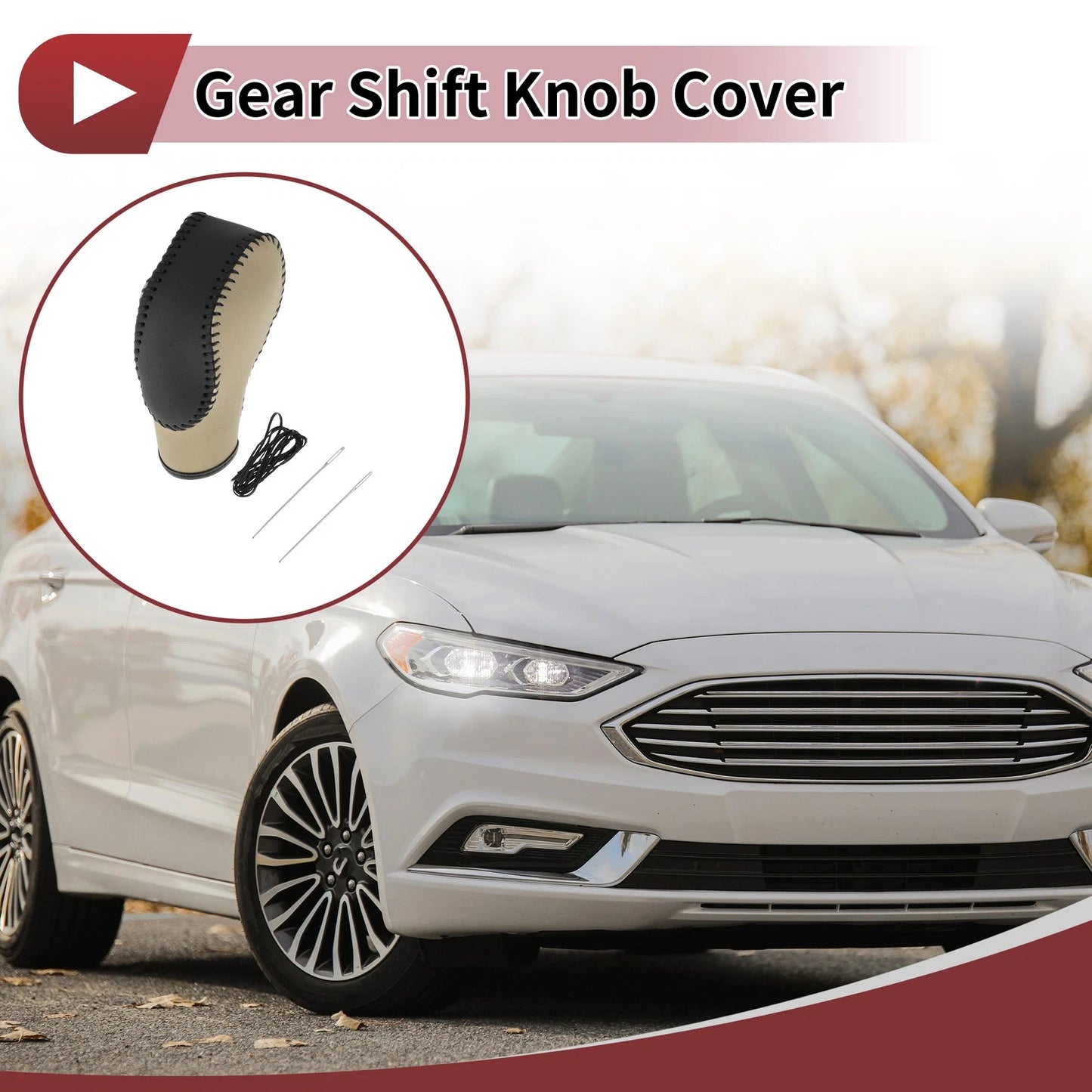 Gear Shift Knob Cover for Ford Fusion (2013–2016) Beige Black