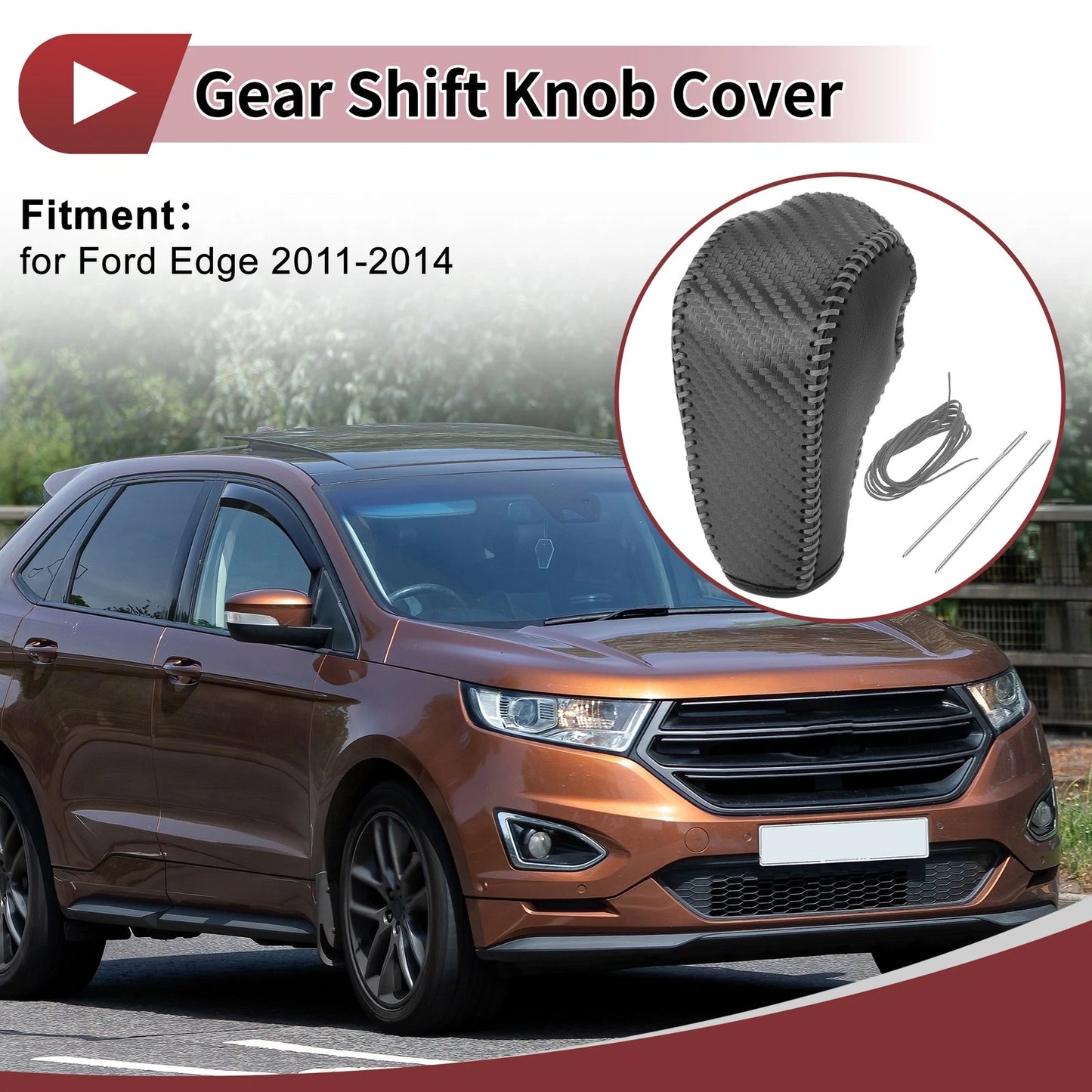 Gear Shift Knob Cover for Ford Edge (2011–2014) Gray Faux Leather